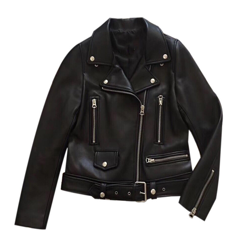 Tcyeek pele de carneiro genuíno jaqueta de couro da motocicleta das mulheres primavera outono casacos preto fino curto jaquetas chaquetas