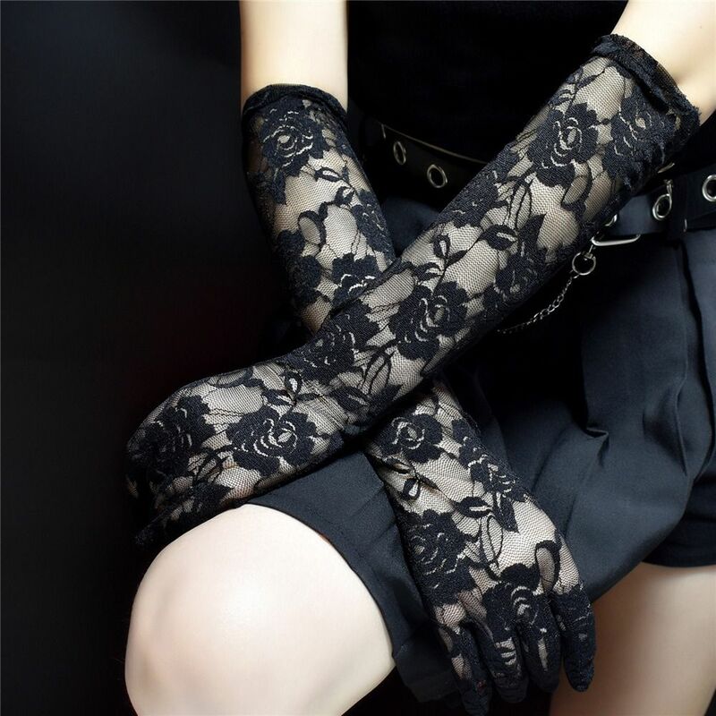 Summer Cosplay Hollow Elbow Driving Mittens Fishnet Sunscreen Full Finger Flower Gloves Tulle Mittens Bridal Gloves Lace Gloves