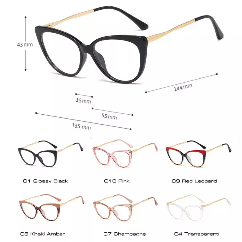 SHAUNA TR90 Kacamata Mata Kucing Nyaman Cahaya Antibiru Bingkai Optik Engsel Musim Semi Antik Wanita