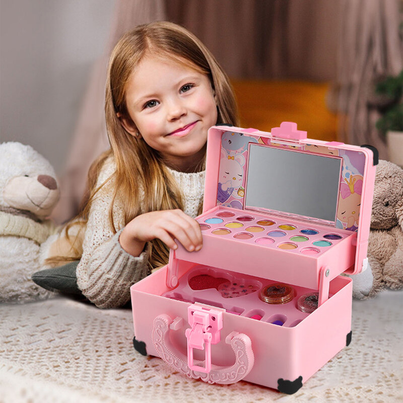 女の子のためのメイクアップボックス,プリンセスメイク,おもちゃセット,口紅,アイシャドウ,安全性,無毒,子供のためのオリジナルキット