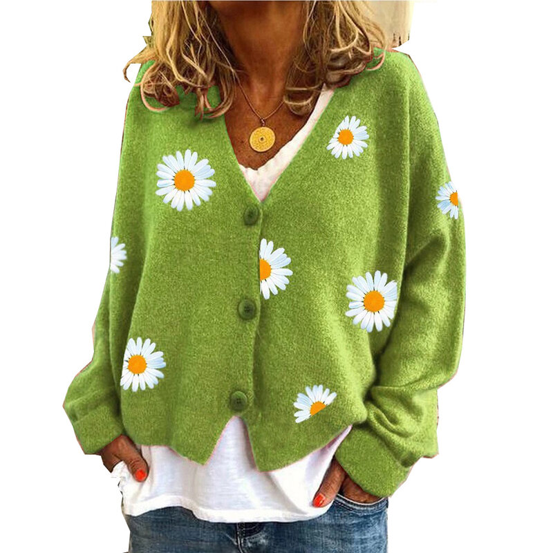 VOLALO 2024 nuove donne maglione lavorato a maglia monopetto autunno crisantemo fiore ricamato giacca maglione donna