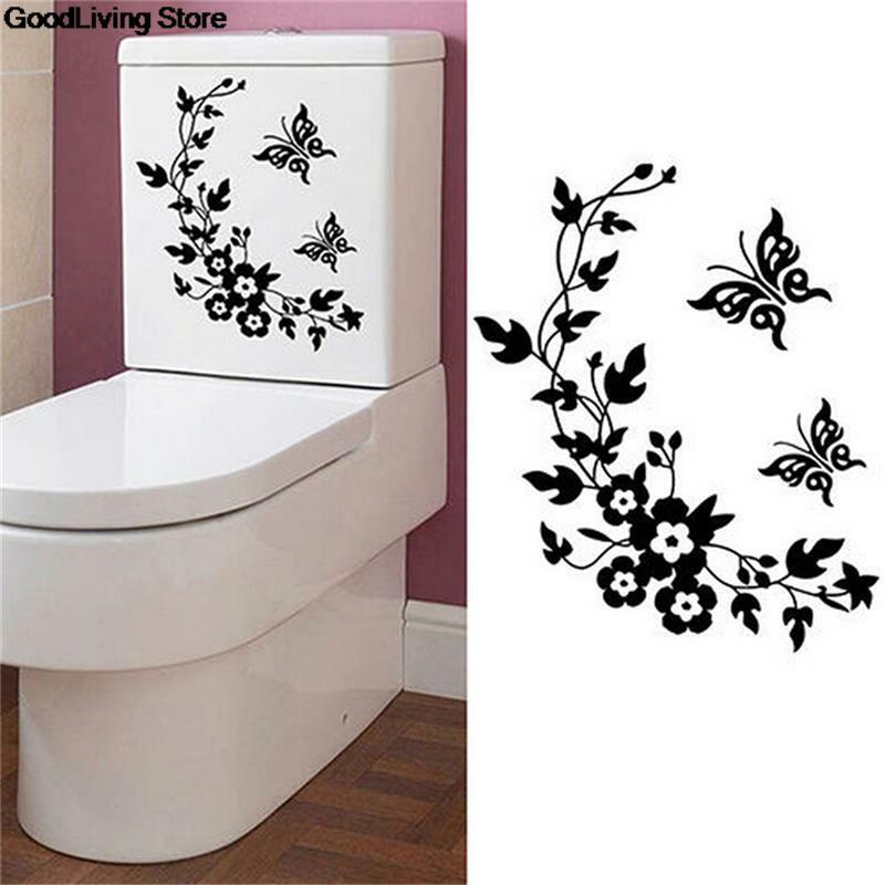 Autocollants muraux motif fleur noire papillon, papier peint pour réfrigérateur, décoration de maison, bricolage 3D pour salon, bon nouveau
