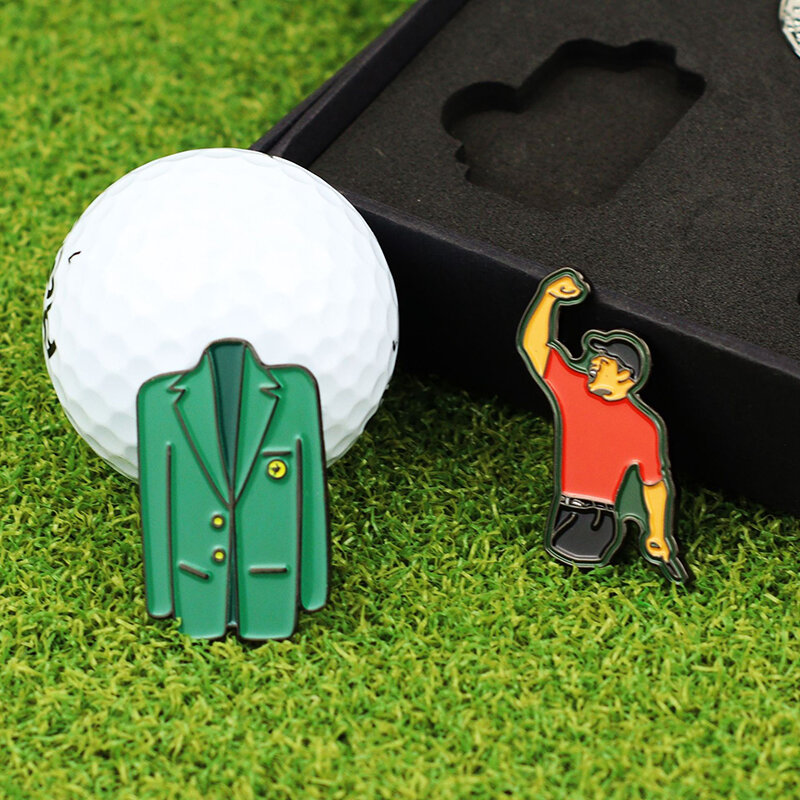Tanda bola Golf dengan klip topi Golf, penanda paduan alat perbaikan Golf Divot aksesoris putt hijau