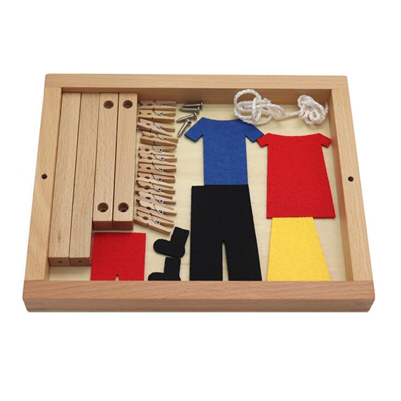 Early Education Life Teaching Wooden DIY Mini Simulation Clothes Drying Frame Clothes Suit Training Toy