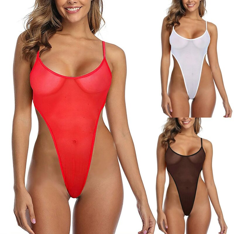 One Piece Swimsuit transparente das mulheres, Sexy Swimwear, Rendas Biquíni de Malha, Feminino, 2022