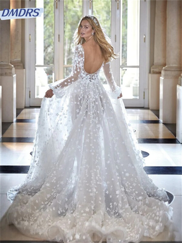 Gaun pernikahan leher V sederhana 2024 gaun pengantin Tulle elegan gaun pengantin mewah applique gaun pengantin Vestidos De Novia