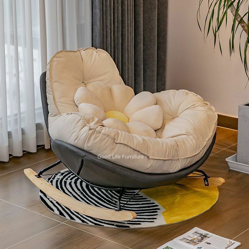 Kursi goyang tunggal gaya Nordic Sofa malas balkon ruang tamu kamar tidur santai dapat dibaringkan tidur kulit telur mewah kursi Pinguin