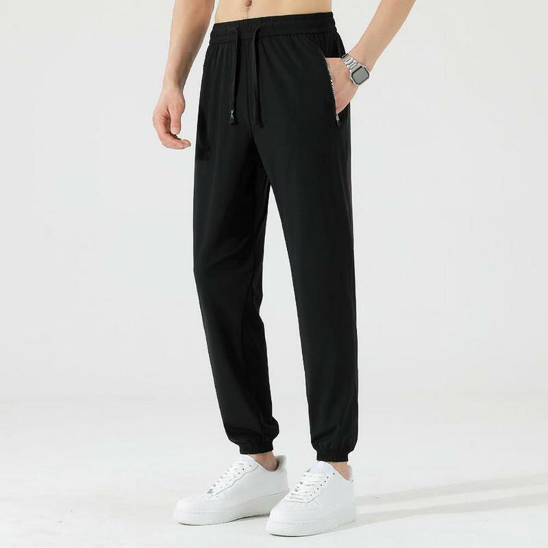 Ice Silk Pants Quick Dry Unisex Gym Sweatpants with Side Pockets Drawstring Waist Ice Silk Ankle-banded Long for Jogging