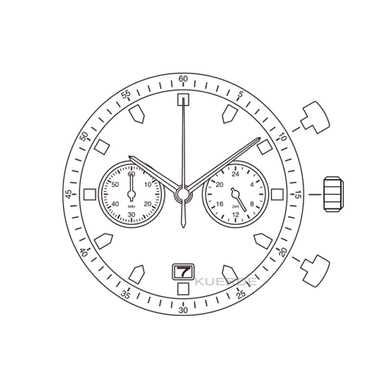 Original importierte Miyota 0s21-6 Chronograph Bewegung Japan kann Tachymeter-Funktion 3-9 Sekunden Kalender 6 Uhr enthalten