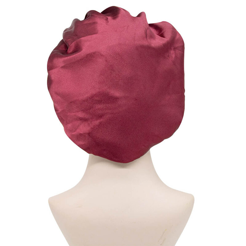 Topi mandi perawatan rambut wanita sutra lebar nyaman topi mandi Bonnet Satin topi tidur