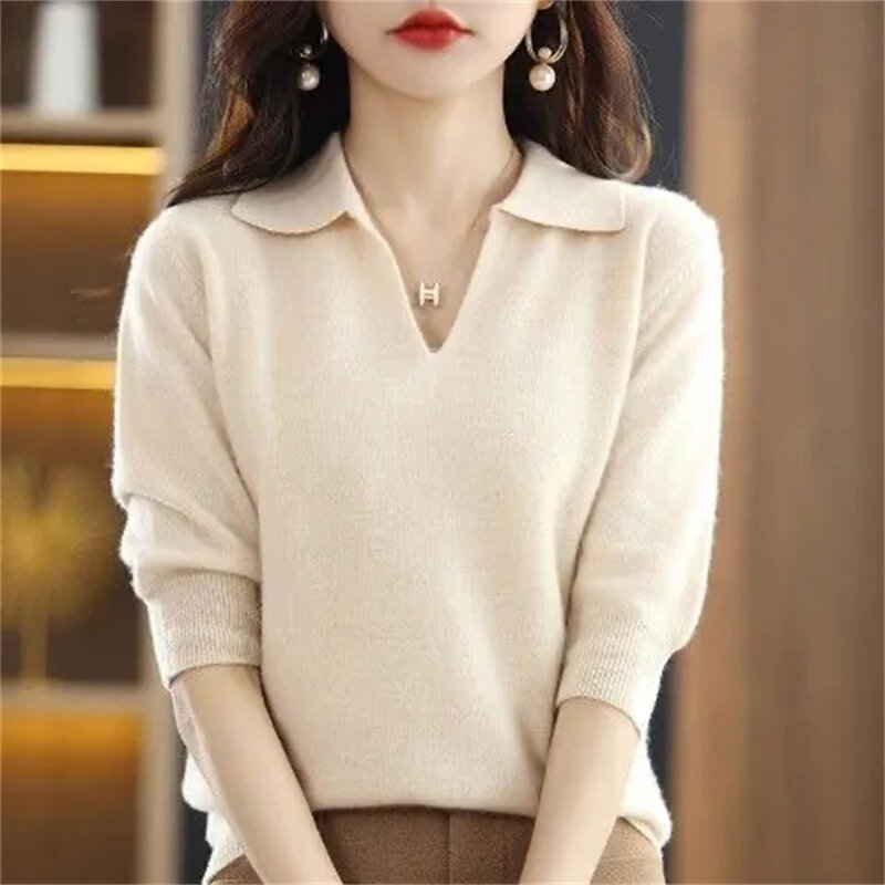 2023 New Women Knitted Sweaters Autumn Winter Warm Clothing Fashion Casual Sweater Long Sleeve Jumper V-Neck Loose Pullovers Top