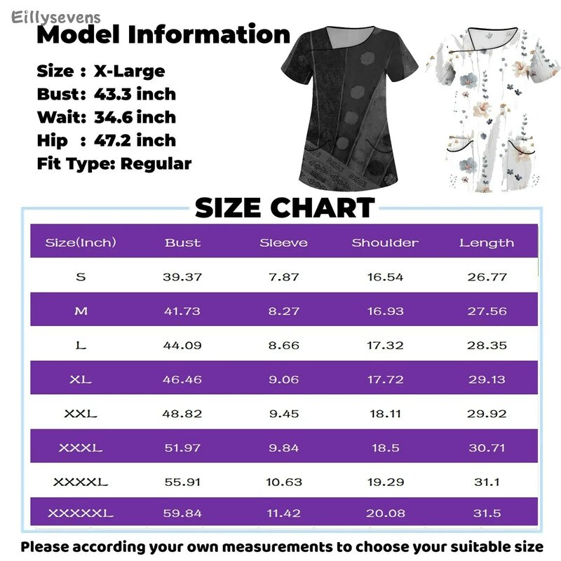 Women's Casual nurse uniform Print Short Sleeve work suit Sloping Collar Workwear Tops With Double Pockets Loose work clothes
