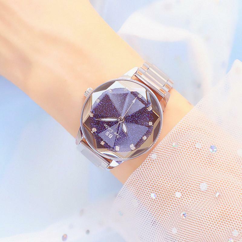 럭셔리 2022 방수 로즈 골드 크리스탈 시계, 여성용 별이 빛나는 하늘 여성 손목 시계 최고 브랜드 팔찌 시계
