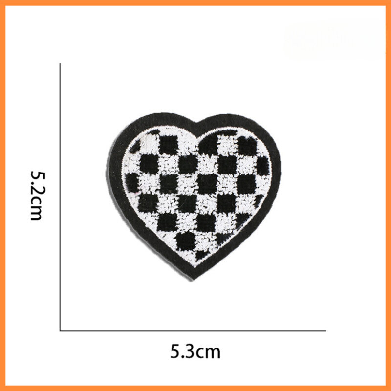 2024 New Embroidery Plaid Patch DIY Cartoon Black And White Bear Heart Iron On Adhesive Sticker Clothing Bag Hat Fabric Emblem