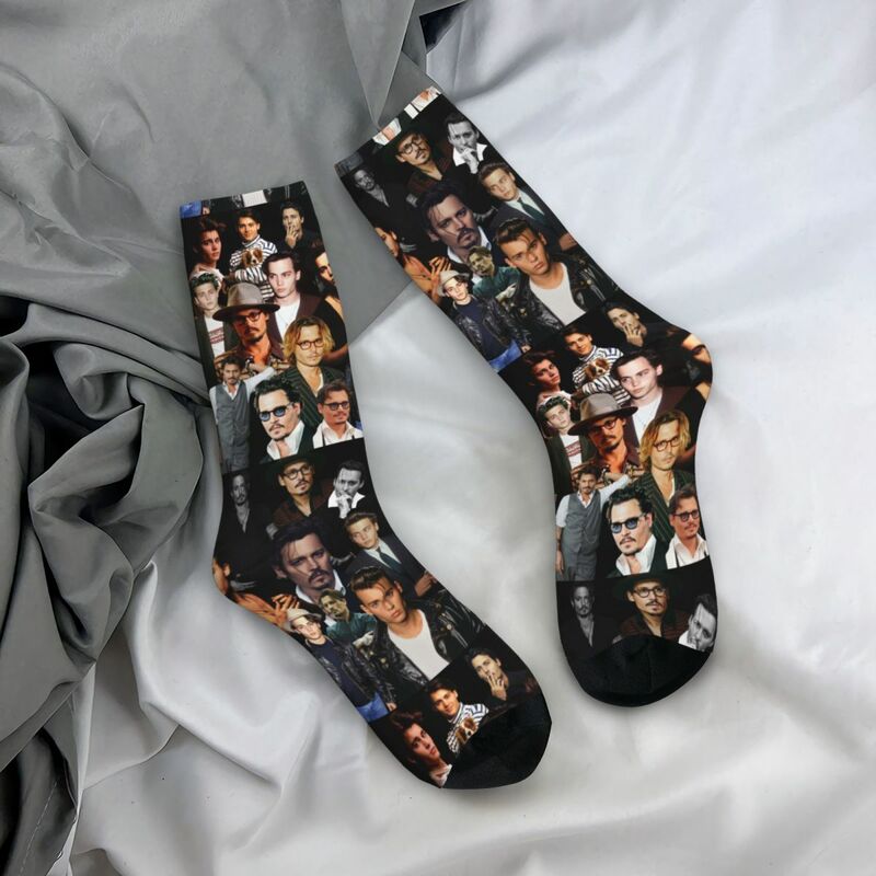 Casual Johnny Depp Sexy Collage calzini sportivi calzini a tubo centrale in cotone regalo di natale per Unisex antiscivolo