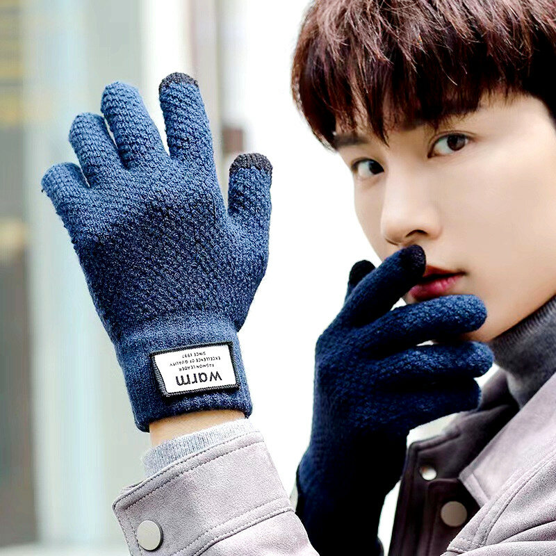 Winter Unisex Touch Screen Gloves For Men Women Full Finger Imitation Wool Warm Stretch Knit Mittens Thicken Crochet Gloves