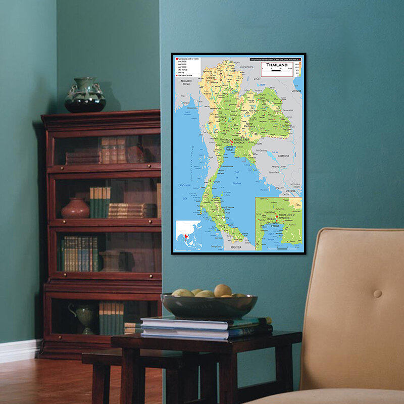 60*90cm Map of The Thailand Wall Decorative Poster Art Print Non-woven Canvas Painting Living Room Home Decor Office Supplies