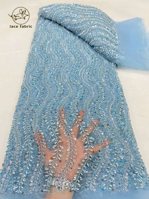 Французская африканская 3D кружевная ткань 2024, бусины, высокое качество, вышивка блестками для женщин, свадебное платье, Нигерия, кружевная Сетчатая Ткань 5 ярдов