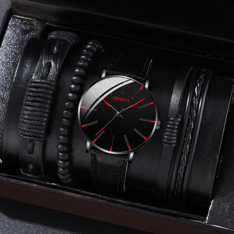 Kegllect-طقم ساعة غير رسمية للرجال ، حزام من الجلد ، ساعات كوارتز ، هدية ، جديد