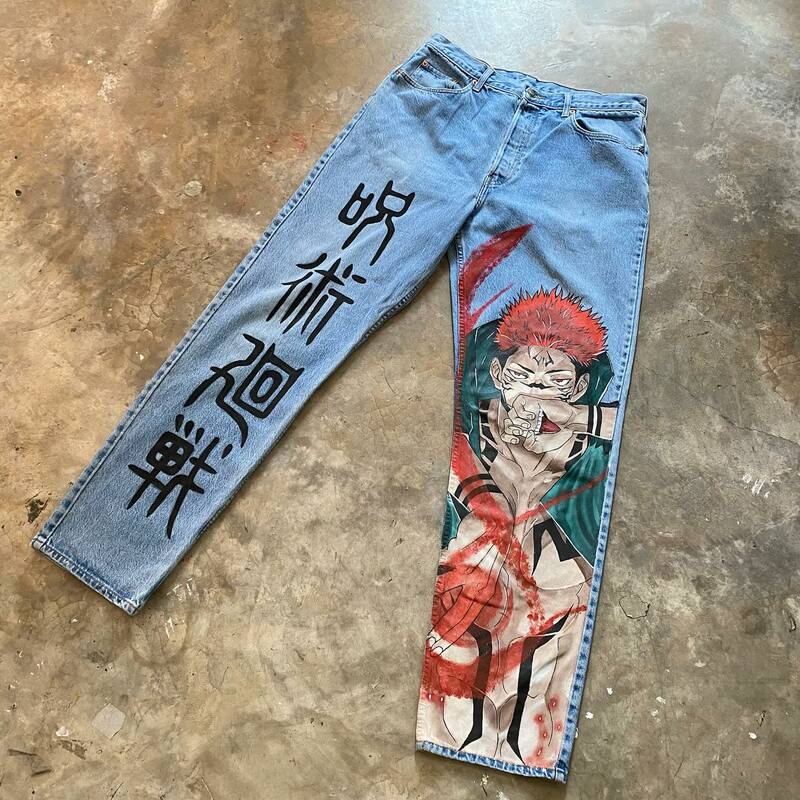 Jeans Harajuku Y2K de perna larga para homens e mulheres, calças de cintura alta, streetwear gráfico anime, calças largas, estilo japonês, novo