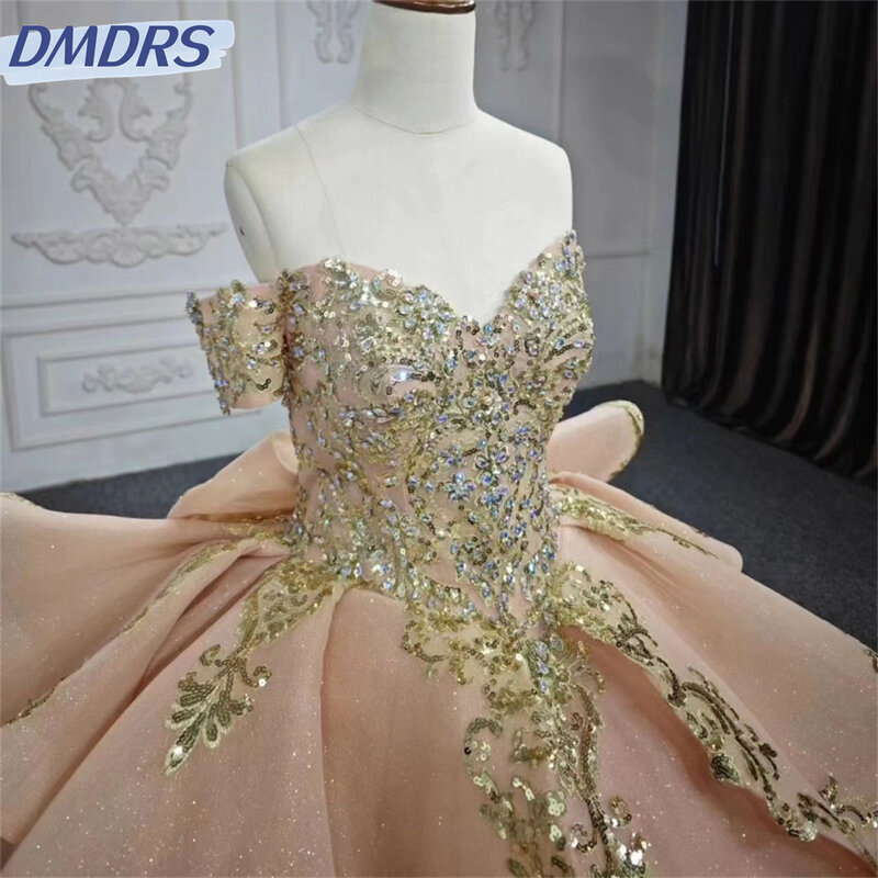 Romantische träger lose Quince anera Kleid Party kleid elegante 3D-Applikation Prinzessin Perlen Kristall von der Schulter für 16 Jahre
