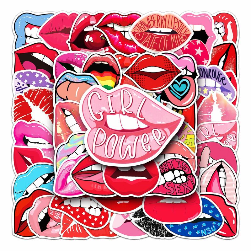 Sexy Lips Series Graffiti Adesivos, Adequado para Laptop, Capacetes, Decoração Desktop, Brinquedos DIY, Atacado, 50pcs