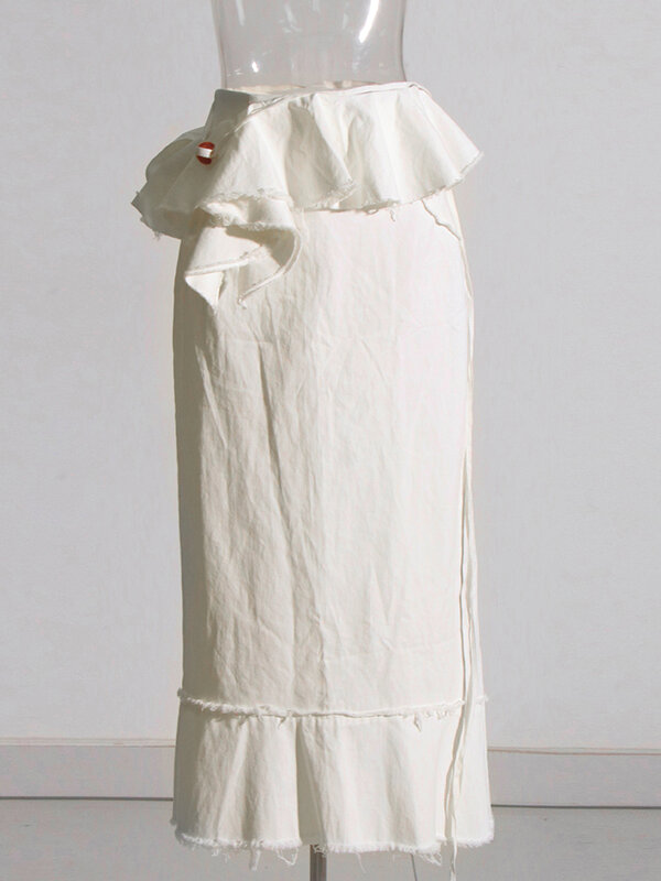 Однотонная Лоскутная Повседневная юбка ROMISS с оборками для женщин, Минималистичная модная женская одежда с высокой талией и шнуровкой, Новинка