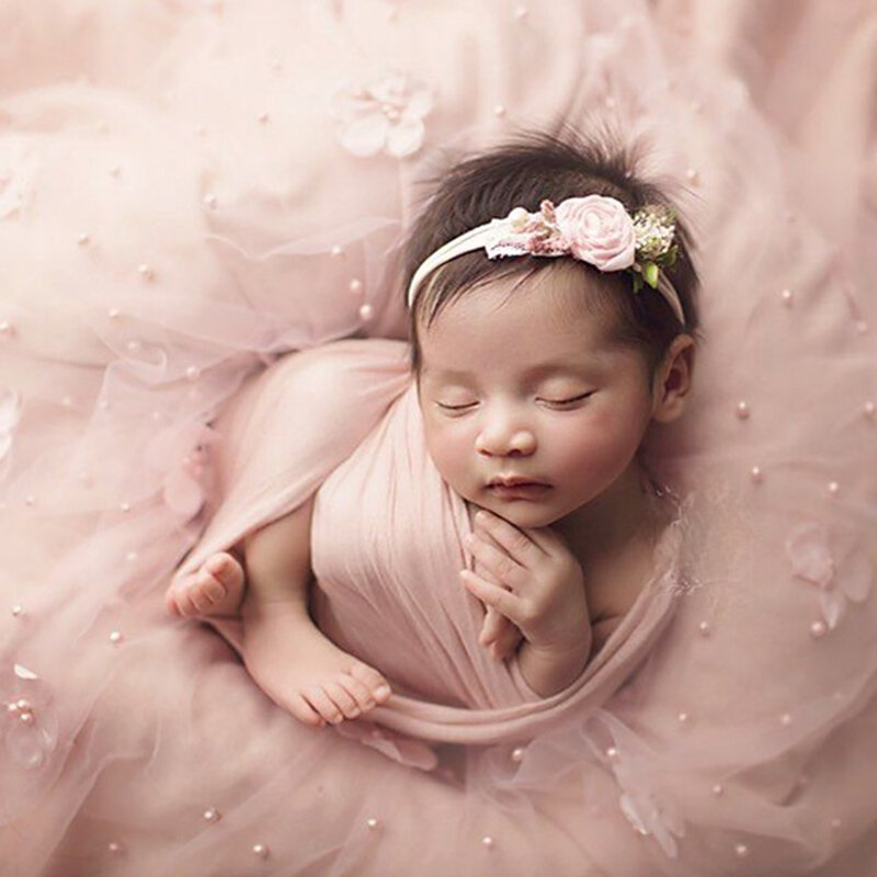 Neugeborenen Fotografie Prop Blume Solide Hintergrund Fotografie Decke Requisiten Studio Schießt Floral Preal Spitze Wrap Baby Erste Bild