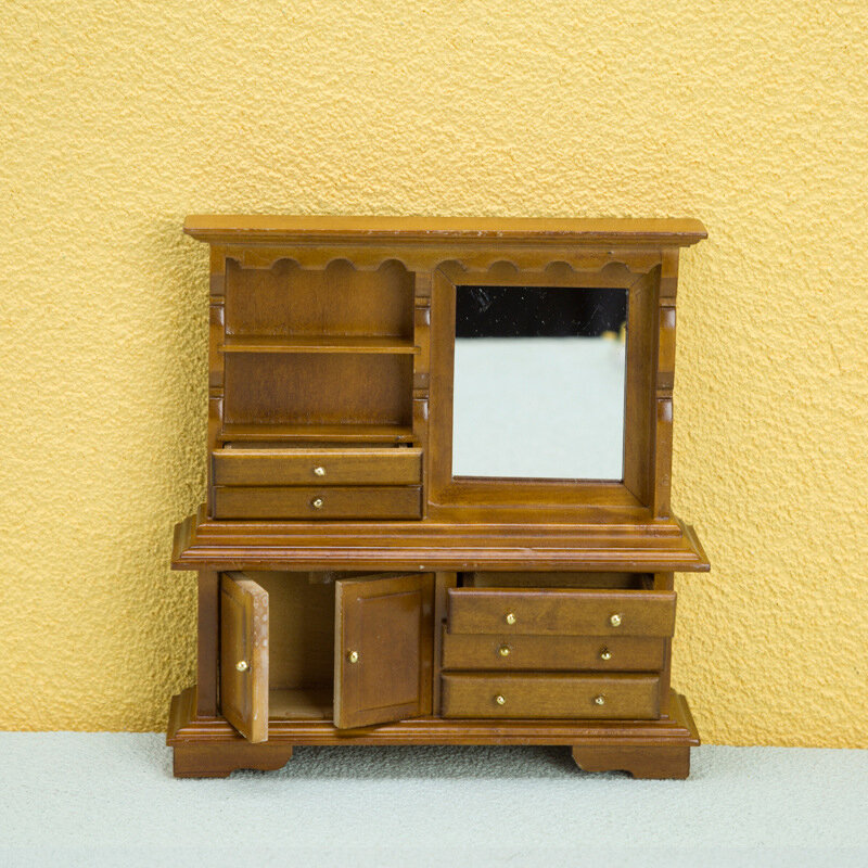 1PC Miniature Closet TV Book Cake Bedside Table Cabinet Shelf Legs Cupboard Model With Mirror Dollhouse Furniture Decor DIY Toy
