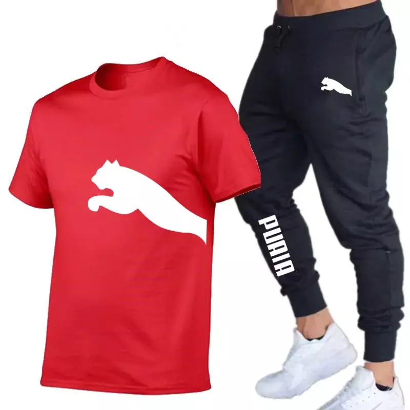 Костюм спортивный мужской из 2 предметов, брендовая футболка с коротким рукавом и брюки, костюм спортивной одежды для фитнеса и бега, лето 2024