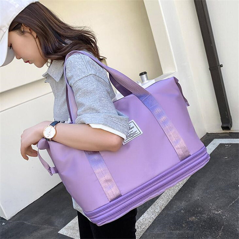 Tas Travel wanita tas bahu kualitas tas tangan kasual ritsleting ganda tas ekspansi besar tas wanita mode tas koper baru 2024