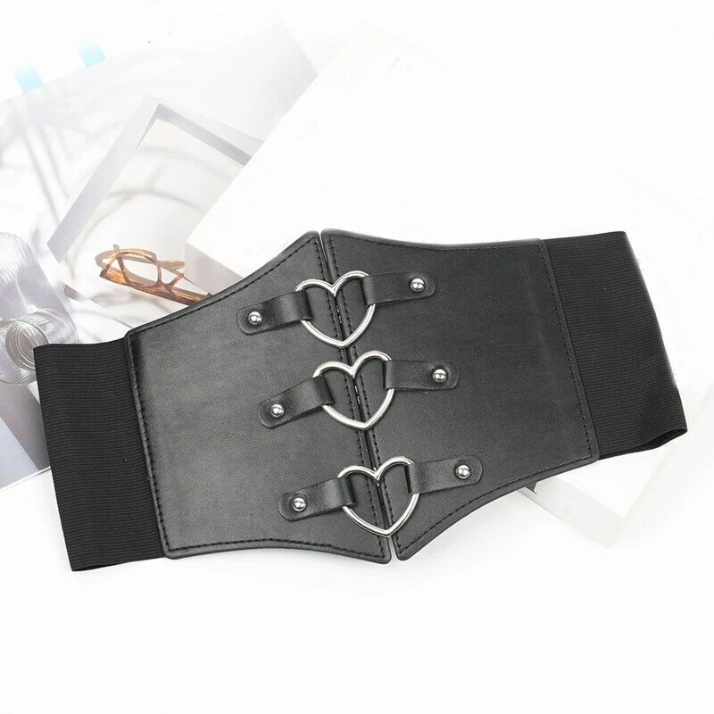 652F Sexy Women Top Corset with Alloy Heart Buckle Woman Black Lift Up Masquerade Party Waist Seal Top Slimming Wrap Top