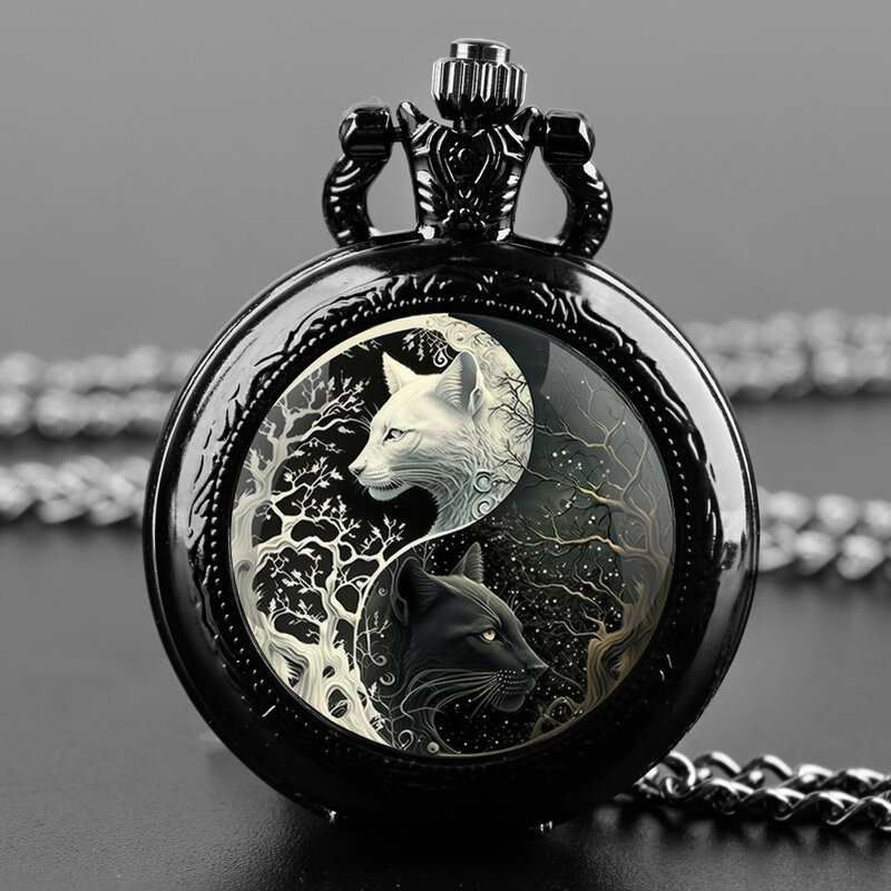 Reloj de bolsillo de cuarzo para hombre y mujer, accesorio con colgante de Animal, ciervo, gato, Tigre, Yin y Yang, estilo Retro, cadena, regalo de joyería