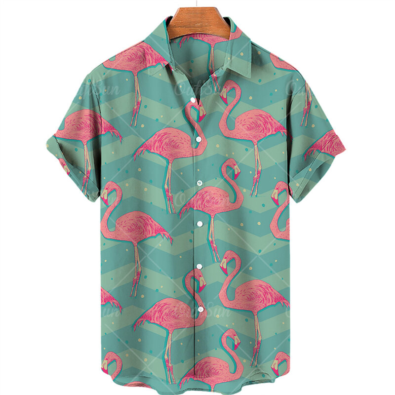 Kaus Gambar 3d Bebek Kaus Hawaii Fashion Pria Kaus Pantai Kasual Lengan Pendek Blus Kancing Sebaris untuk Anak Laki-laki Pakaian Pria