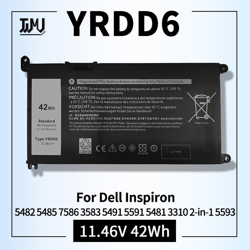 YRDD6-1VX1H Bateria do portátil para Dell, Dell Inspiron 5482, 5485, 5491, 3310, 2 em 1, 3493, 3593, 3793, 5493, 5585, 5593, 5480, 5590, 3584, Vostro 3491
