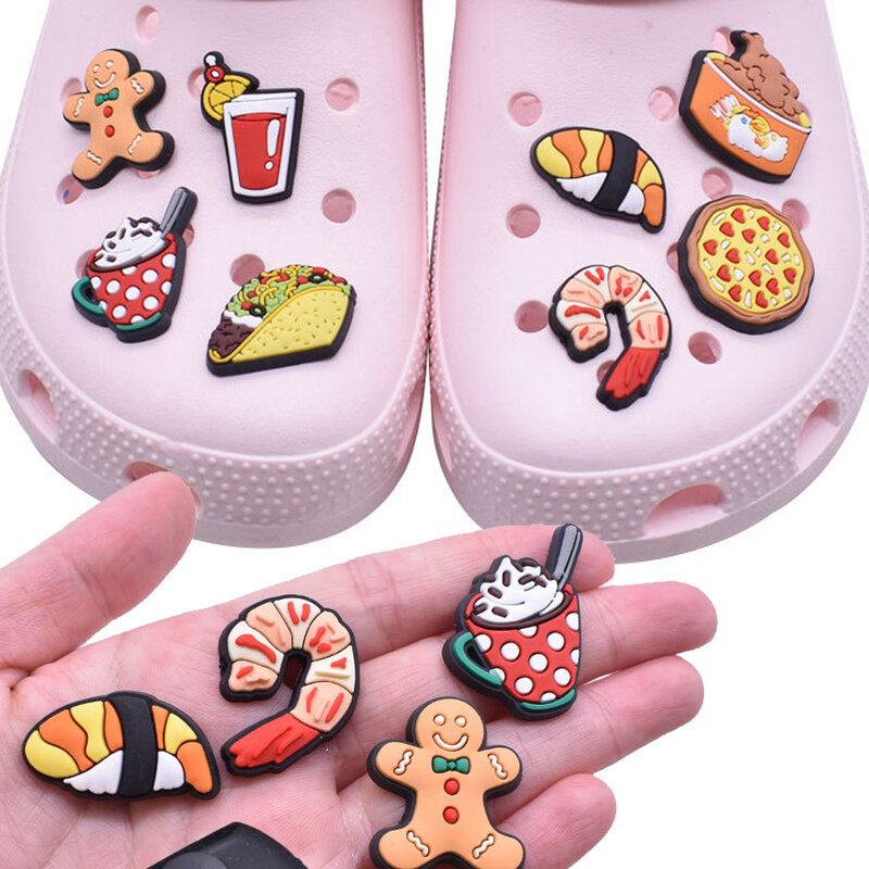 Hot Sale 1pcs PVC Shoe Accessories for Crocs Charms Food Badge Women Sandals Buckle Kids Pins Men Decoration Jeans Wristbands