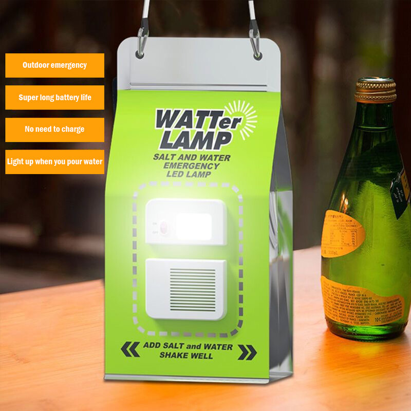 Lampu darurat air garam LED, lampu air garam portabel tahan air perlengkapan perjalanan dapat digunakan kembali untuk peralatan memancing malam