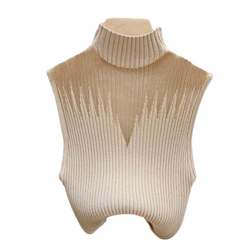 Spring Autumn Top Casual Women Knit Top Elegant Women's Knitted Mesh Patchwork Tank Top Sleeveless Soft Pullover Half-high