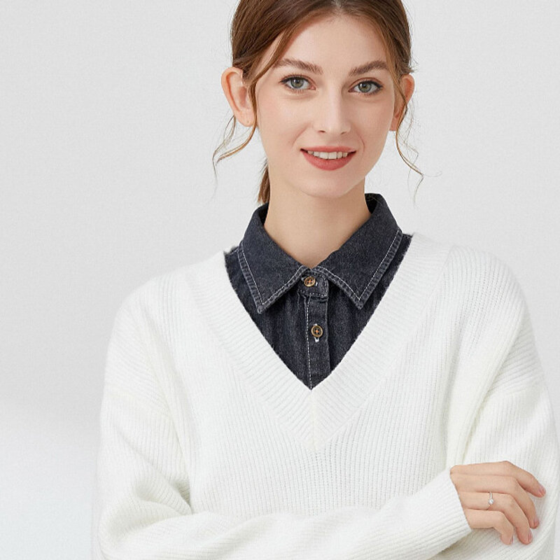 Denim Fake Collar Vintage Detachable Denim Lapel Fake Collars Women's Shirt Blouse Sweater Inner Wear False Decorative Collar