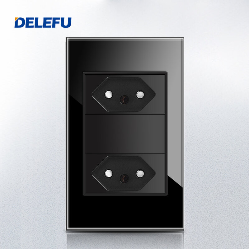 DELEFU 4*2 Tempered glass panel 10A  20A Brazil Standard socket white, grey, black