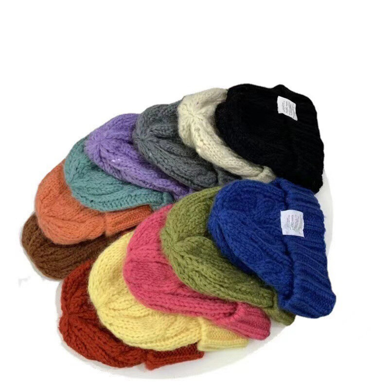Gorro de lã feminino tricotado, chapéu quente de caveira, boné de malha macia, boné casal, exterior, etiqueta fashion, inverno, 2023