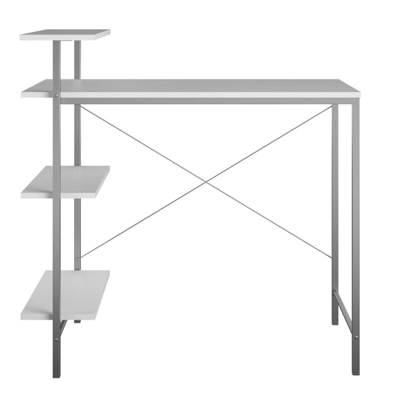 Mainstenci- Bureau de rangement latéral avec tiroirs, blanc naturel, table de bureau