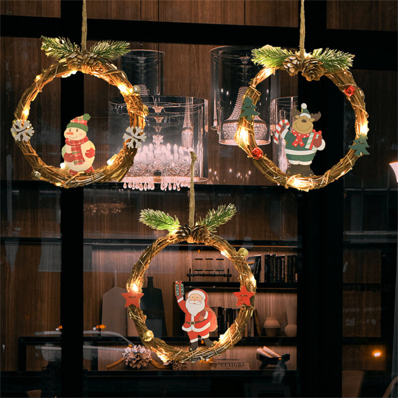 Artificial Christmas Wreath With LED String Light Energy Saving High Brightness Door Hanging Rattan Perfect Indoor Outdoor Decor