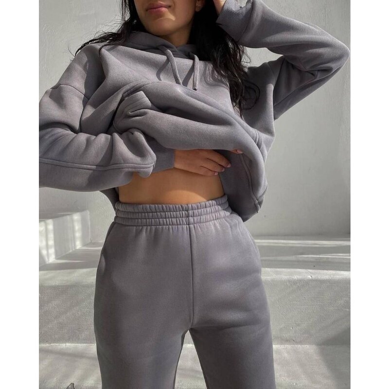 Women's Outfits Long Sleeved Plush Hooded Sweater Loose Casual PantsWomen Two Piece Set Autumn and Winter Fashion Suit Tracksuit