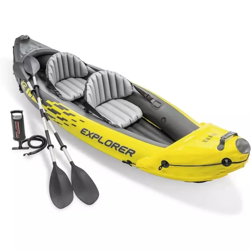 Inflatable Pvc Boat Includes Deluxe 86in Aluminum Oars and High-Output Pump – Adjustable Seats With Backrest – 2-Person Kayak