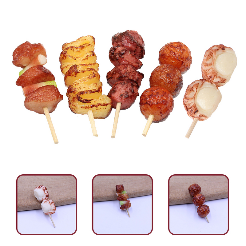 5 Pcs Simulation Barbecue Skewers Fake Food Realistic Toy Miniature Dollhouse Accessories Kids Play Grill Toddler Toys