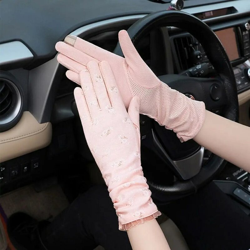 ถุงมือผ้าฝ้ายสำหรับผู้หญิง, ถุงมือยาวปานกลางสัมผัสหน้าจอถุงมือกันแดดถุงมือขับรถ