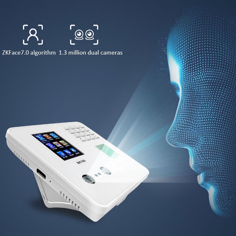 Máquina biométrica de reconocimiento Facial, dispositivo de reconocimiento Facial para empleado, con teclado, grabadora de hora y reloj, TCP/IP, BK100