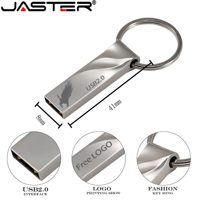 JASTER-Unidad Flash USB 2,0, lápiz de metal con silbato de onda, disco clave, más de 10 uds, logo gratis, tarjeta de memoria flash 4GB/32G