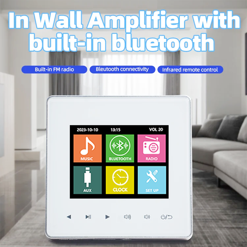Amplificador de sonido Bluetooth para cine en casa, sistema de sonido estéreo, placa de pared, compatible con radio FM, USB, Hotel, restaurante, residencial